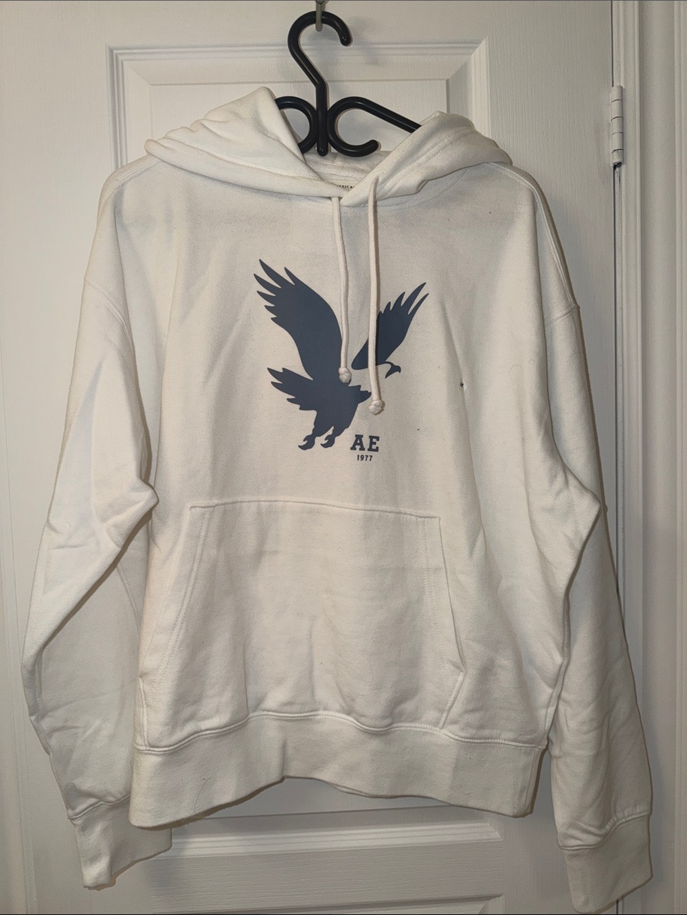 American Eagle Outfitters White Hoodie with Gray Eagle Logo